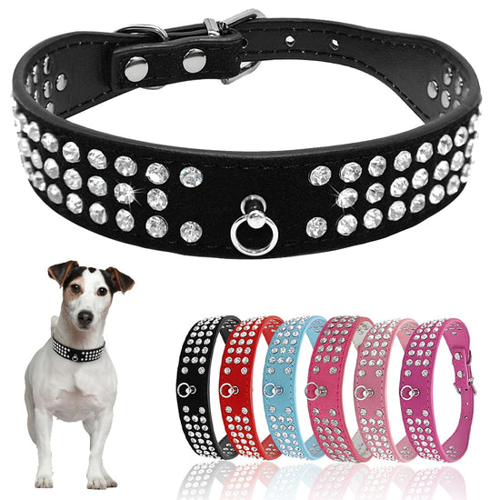 Rhinestone Leather Dog Collar - 2B Above All