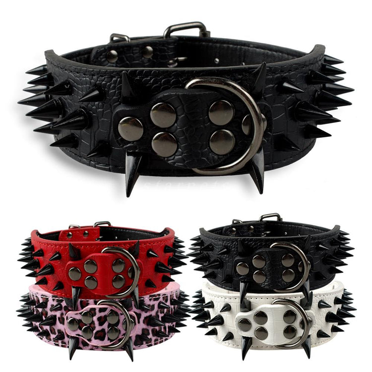 Wide Sharp Spiked Studded Leather Dog Collars - 2B Above All