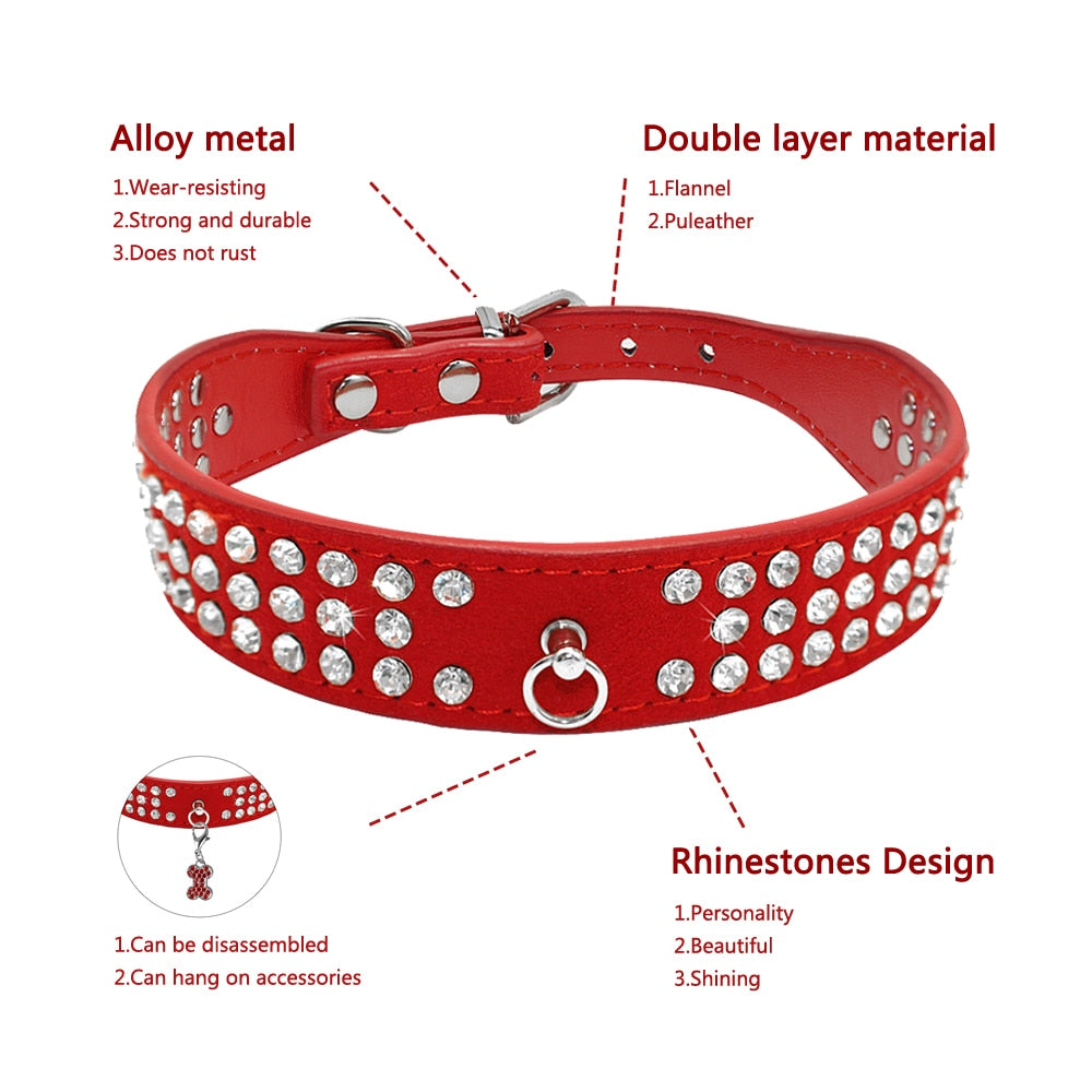 Rhinestone Leather Dog Collar - 2B Above All