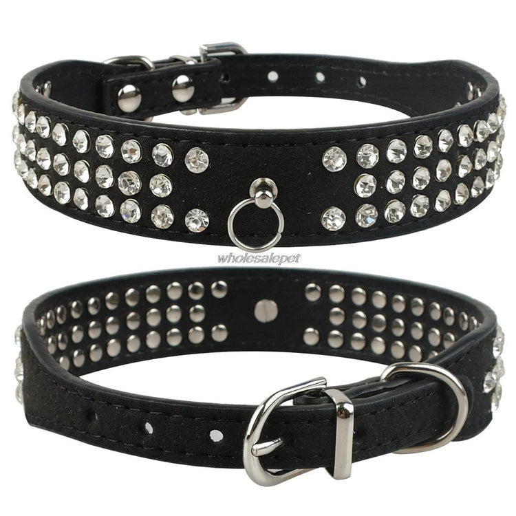 Rhinestone Leather Dog Collar - 2B Above All