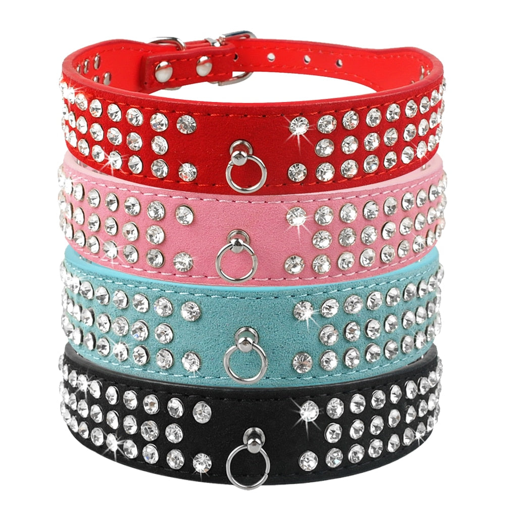 Rhinestone Leather Dog Collar - 2B Above All