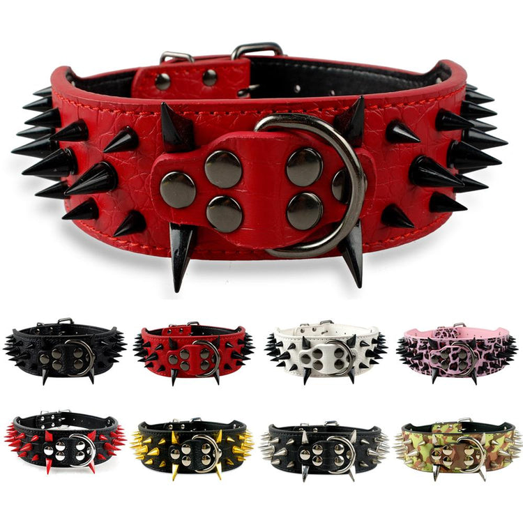 Wide Sharp Spiked Studded Leather Dog Collars - 2B Above All