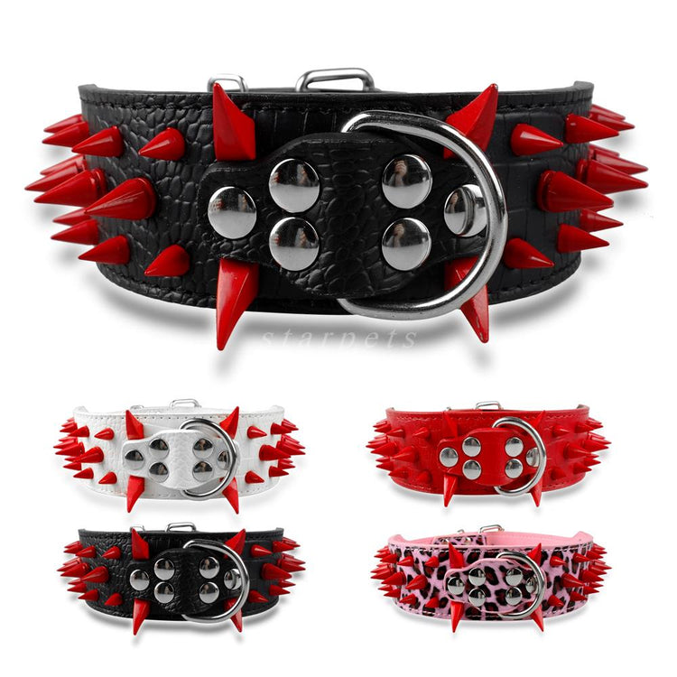 Wide Sharp Spiked Studded Leather Dog Collars - 2B Above All